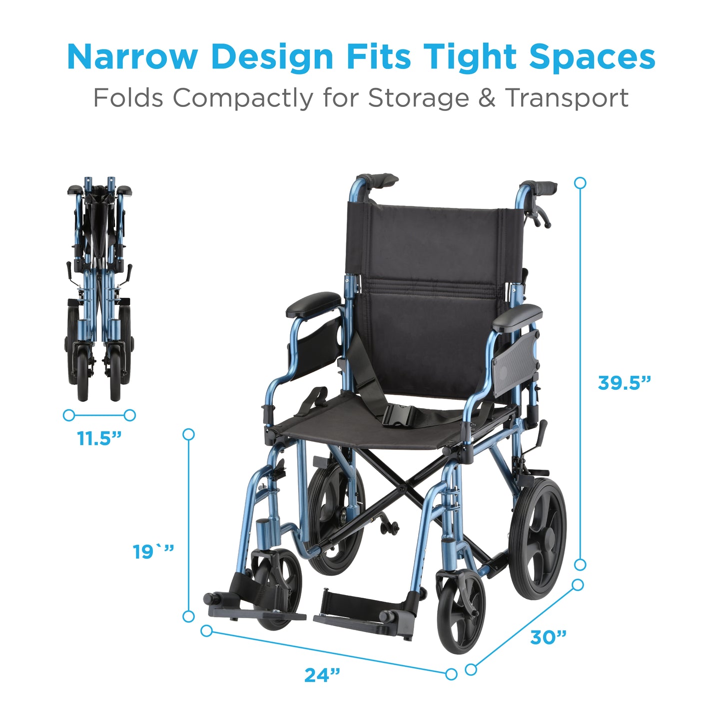 Transport Chair with 12″ Rear Wheels