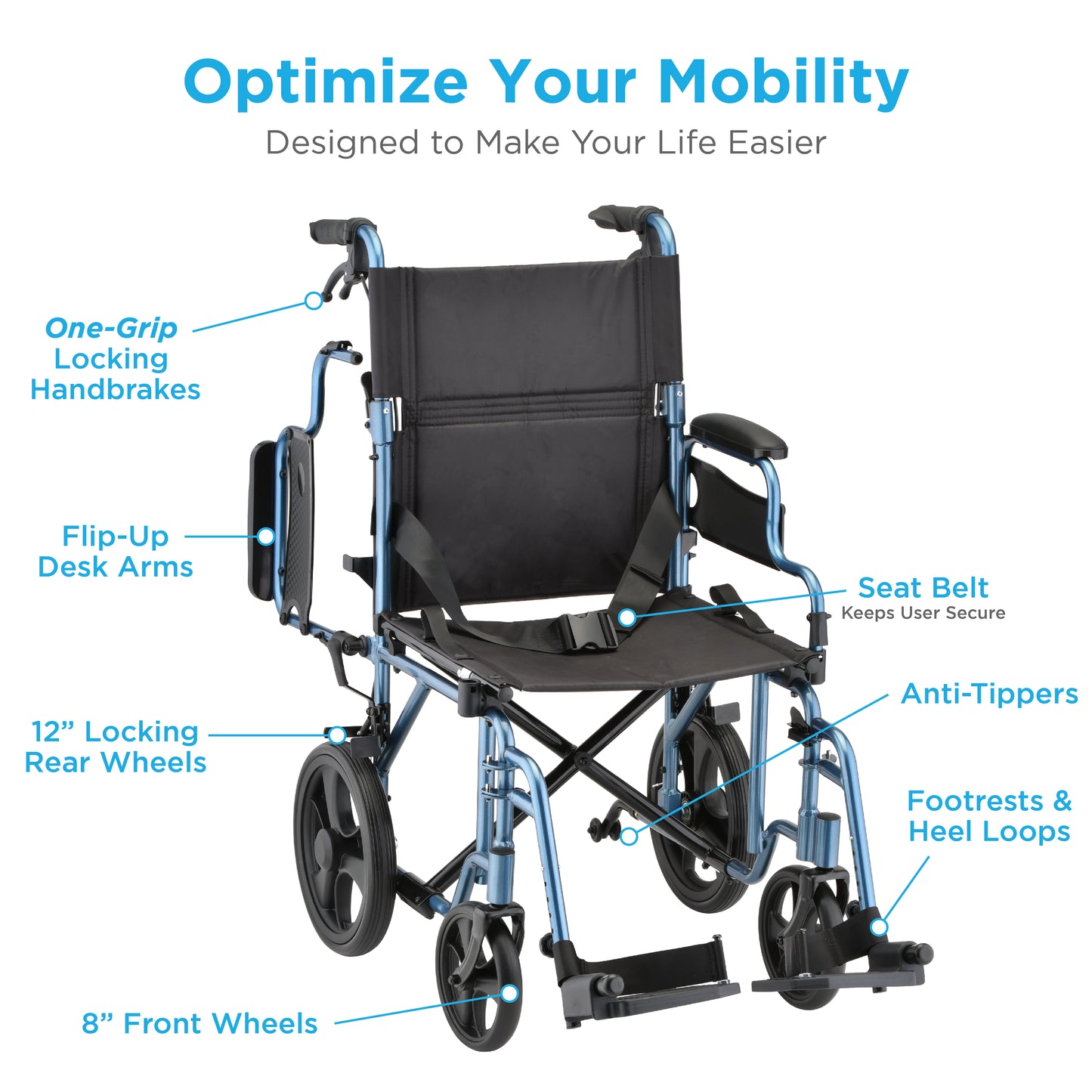 Transport Chair with 12″ Rear Wheels