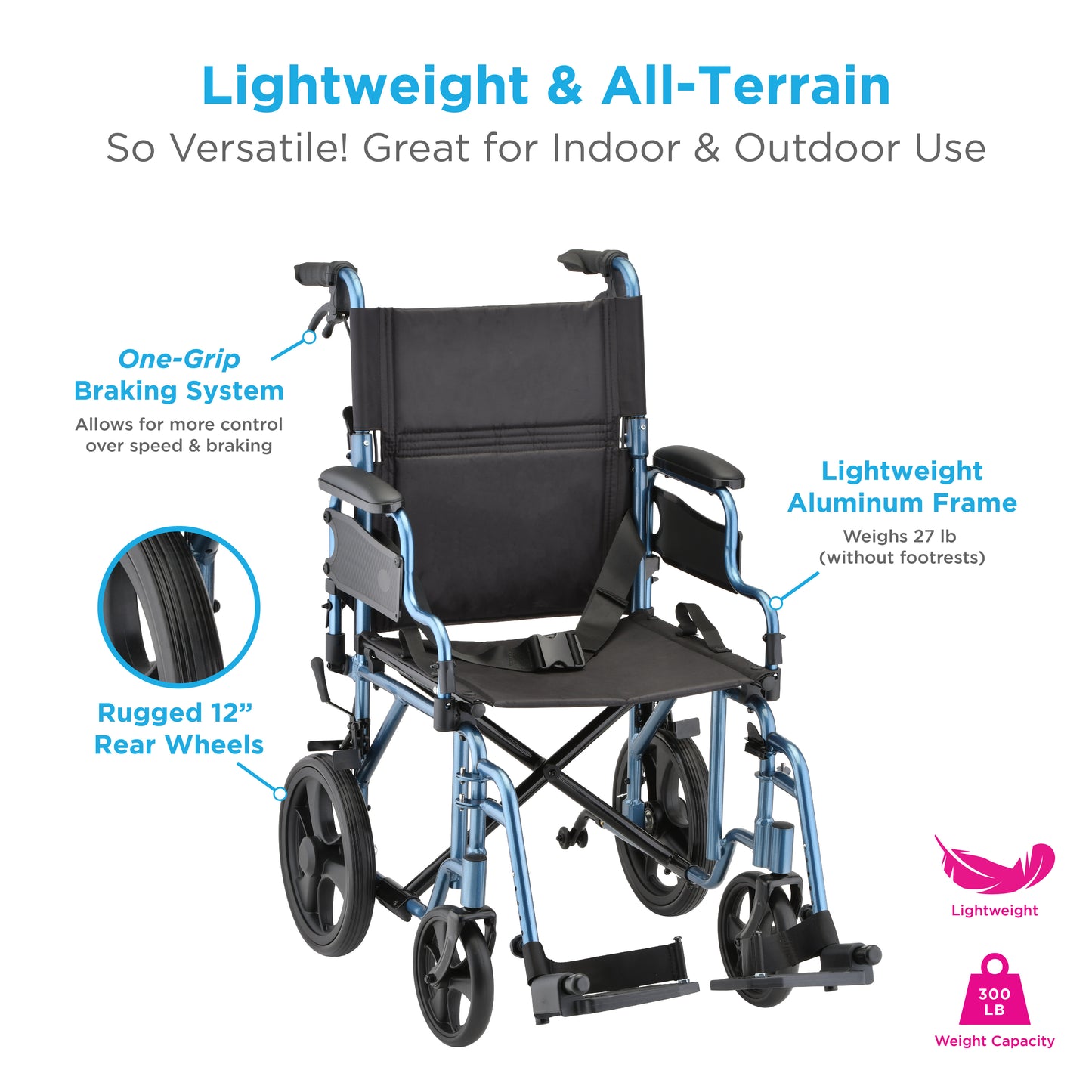Transport Chair with 12″ Rear Wheels