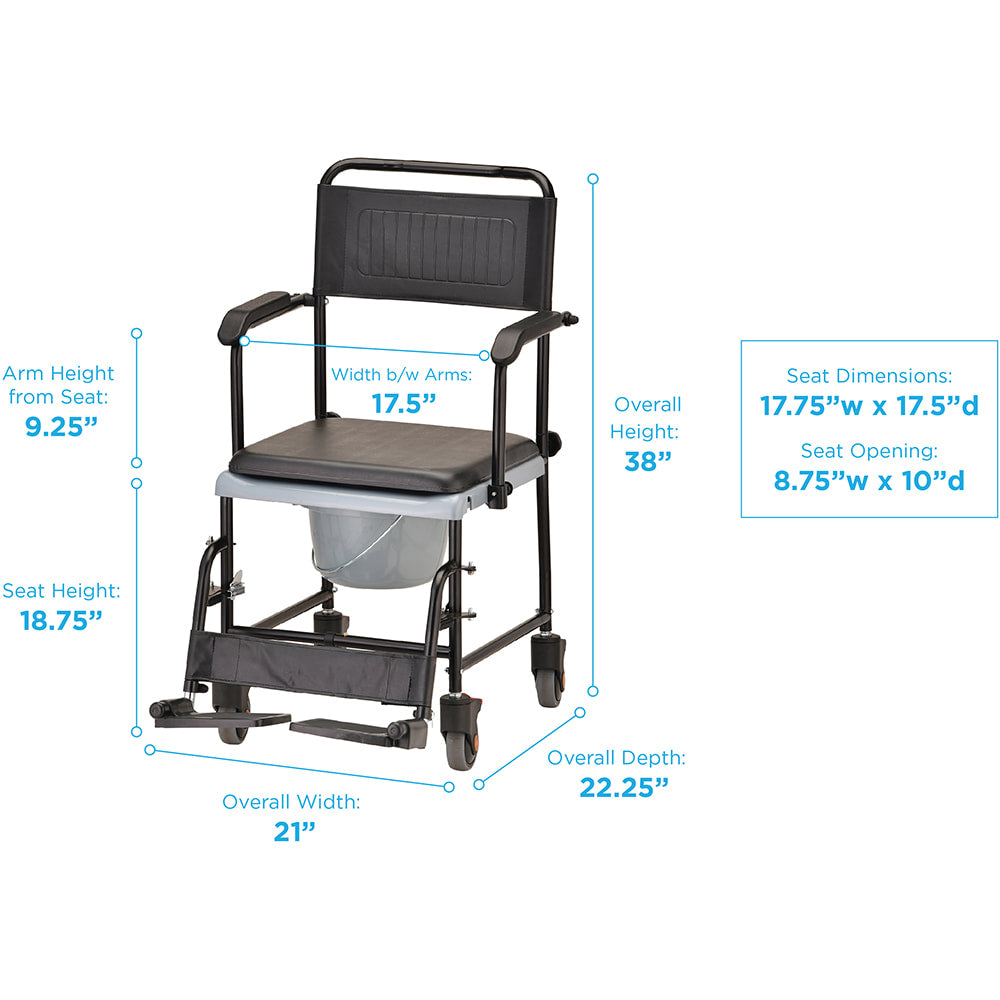 Drop Arm Commode Transport Chair with Wheels