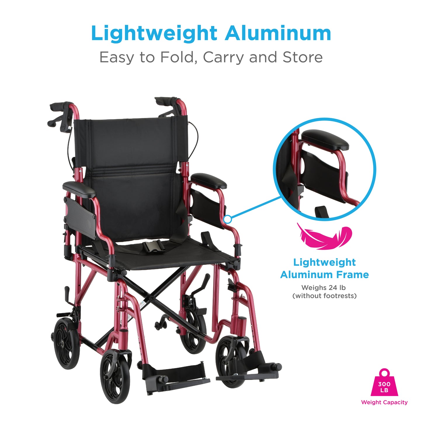 Lightweight Transport Chair with Locking Hand Brakes
