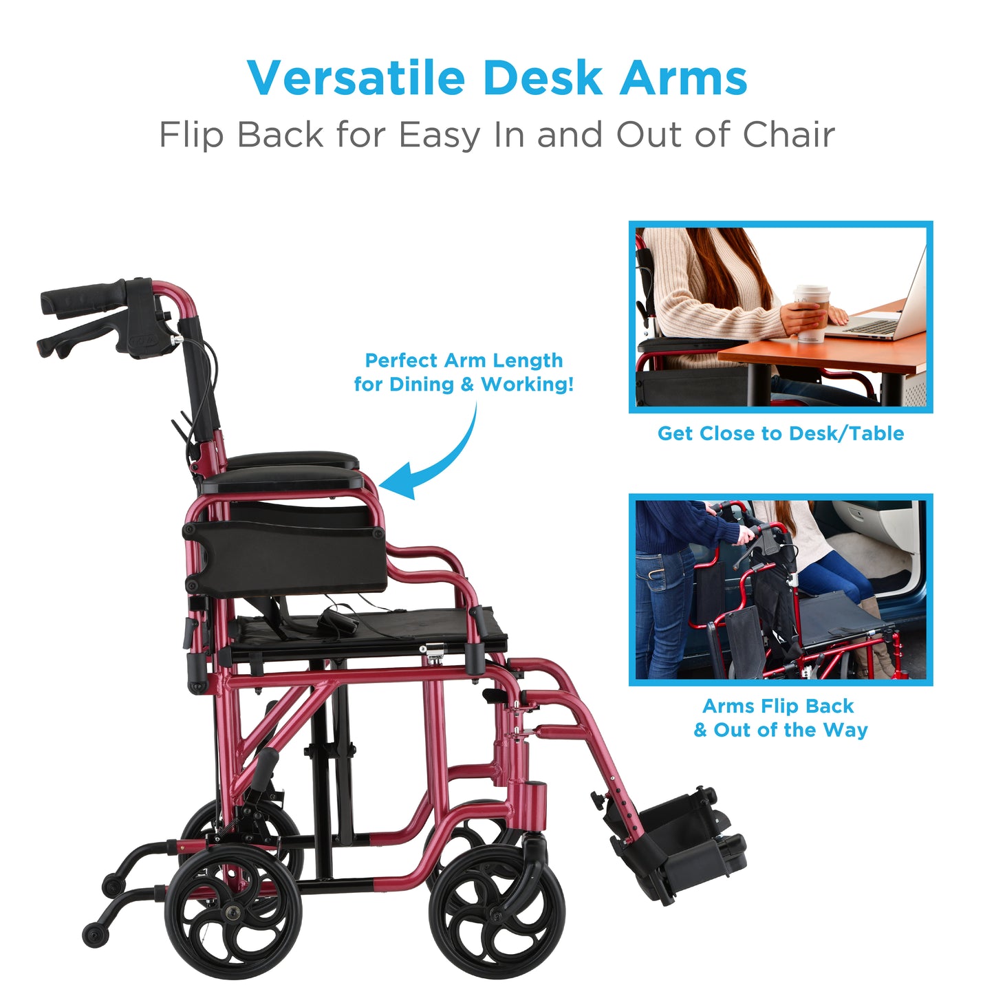 Lightweight Transport Chair with Locking Hand Brakes