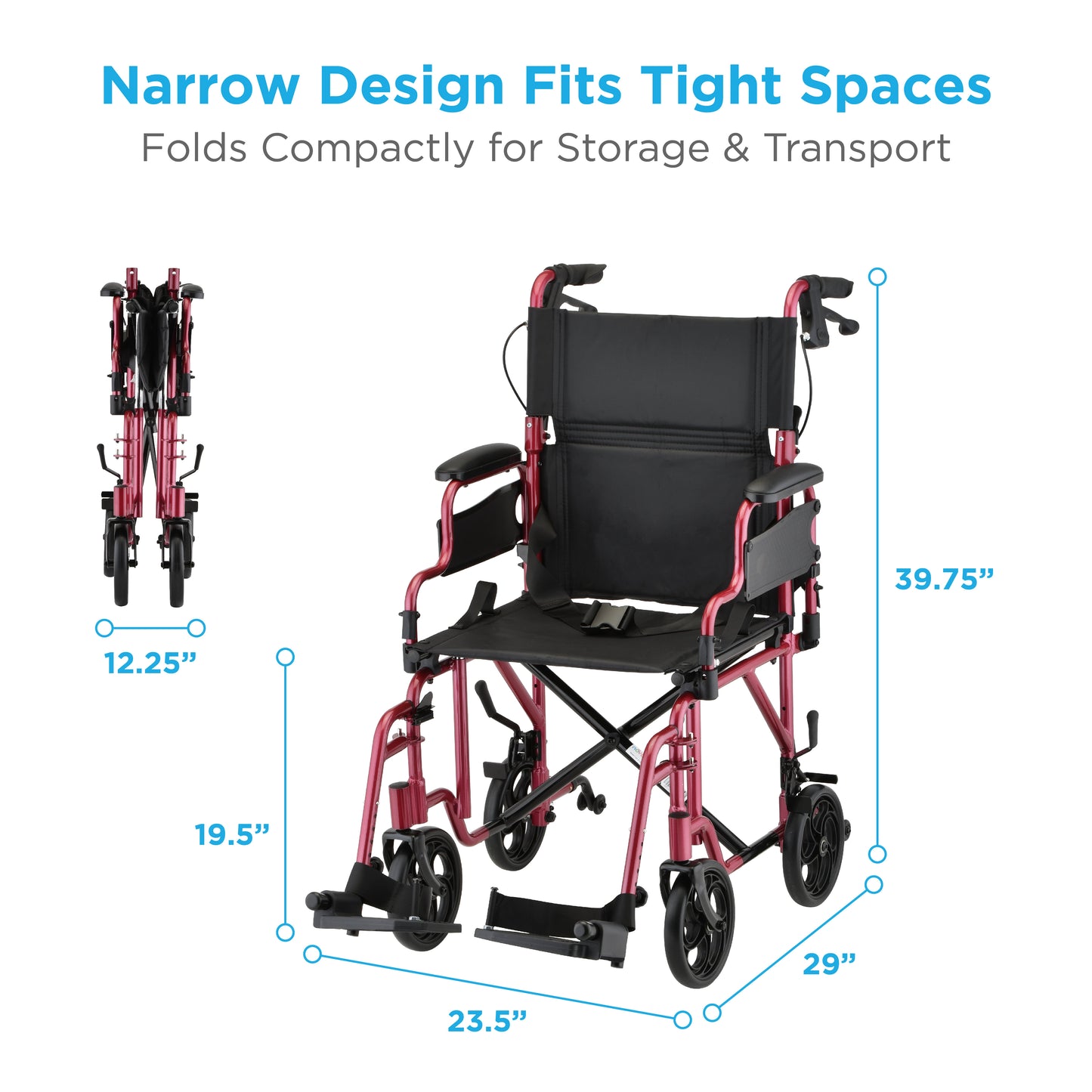Lightweight Transport Chair with Locking Hand Brakes